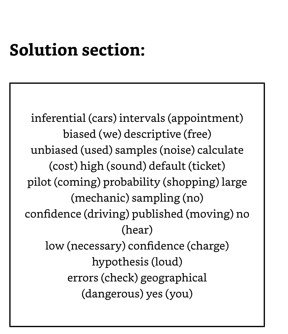 Solved Solution section: inferential (cars) intervals | Chegg.com