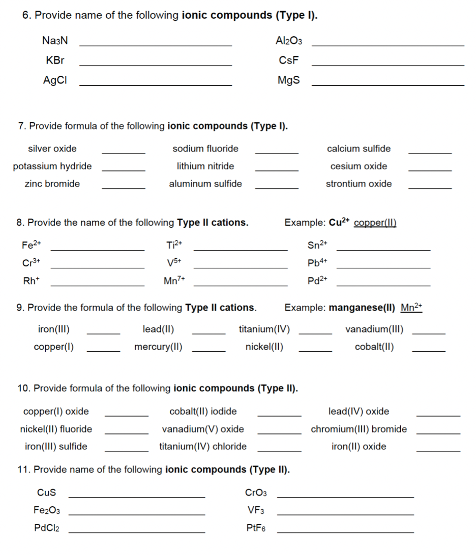 Solved 6. Provide name of the following ionic compounds | Chegg.com