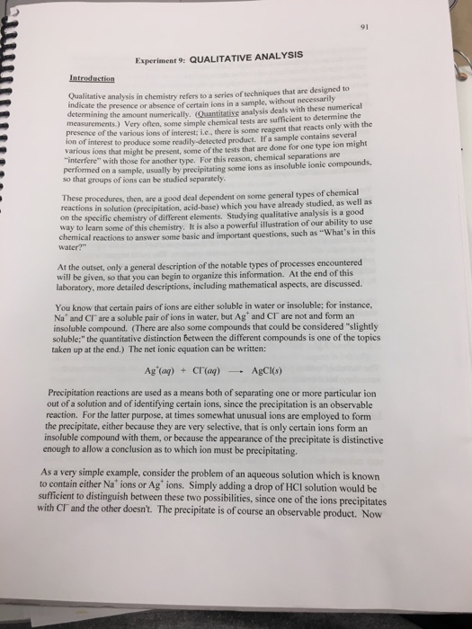 Solved 91 Experiment 9 QUALITATIVE ANALYSIS chemistry