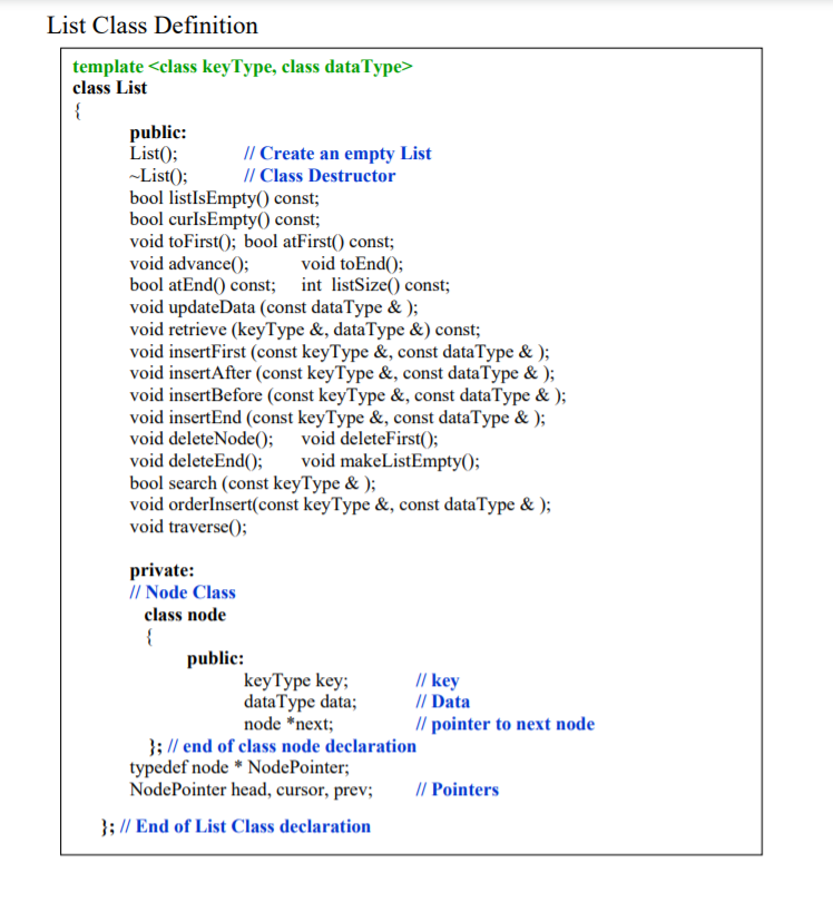 Solved List Class Definition template class List public: | Chegg.com