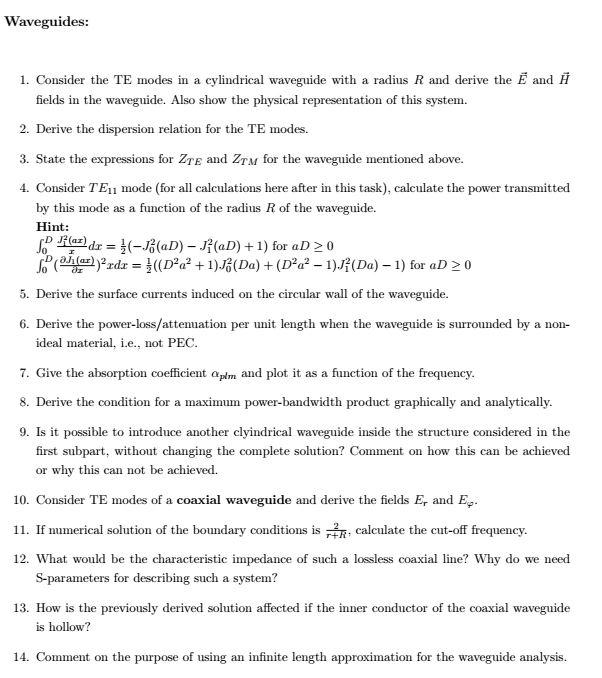 Solved 1. Consider the TE modes in a cylindrical waveguide | Chegg.com
