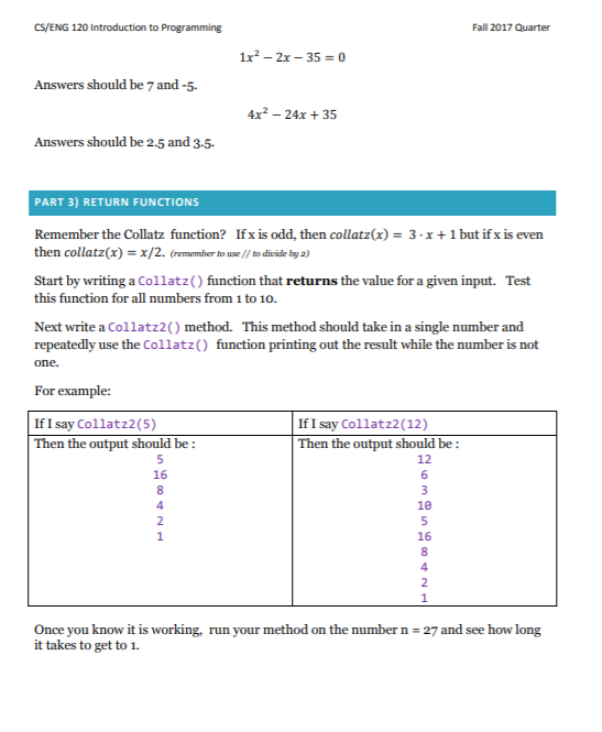 Solved CS/ENG 120 Introduction to Programming Fall 2017 | Chegg.com