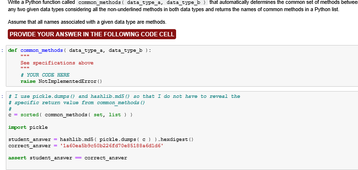 Solved Write a Python function called common_methods ( | Chegg.com