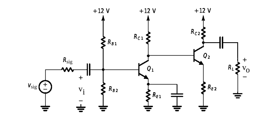 [Solved]: Q1: Analyze the amplifier circuit shown in figure