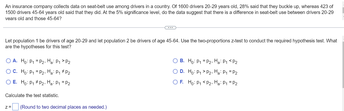 Solved An insurance company collects data on seat-belt use | Chegg.com