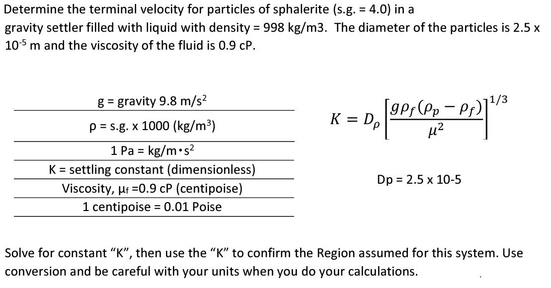 Determine the terminal velocity for particles of | Chegg.com