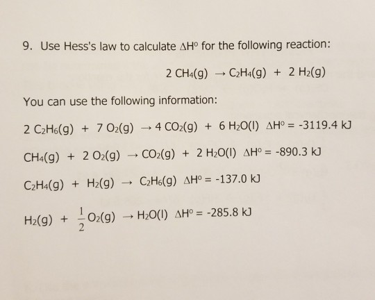 Solved 9. Use Hess s law to calculate AH for the following