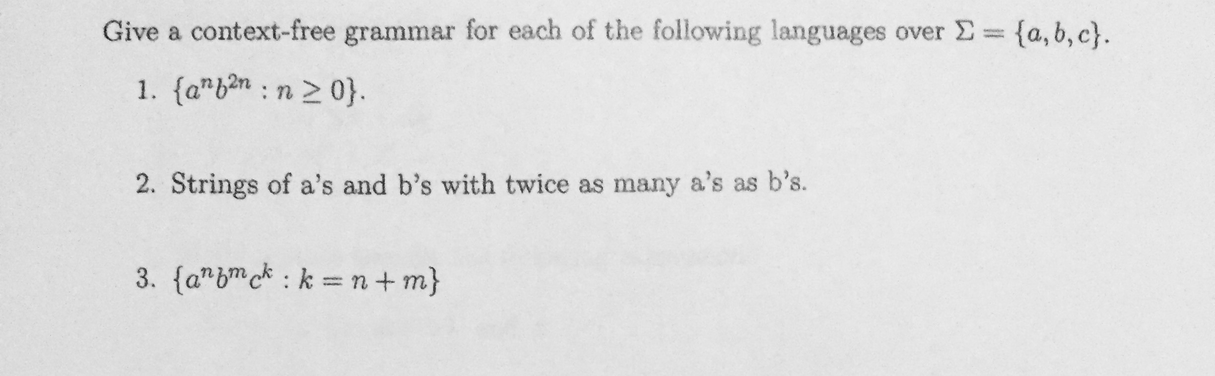 Solved = {a,b,c). Give A Context-free Grammar For Each Of | Chegg.com