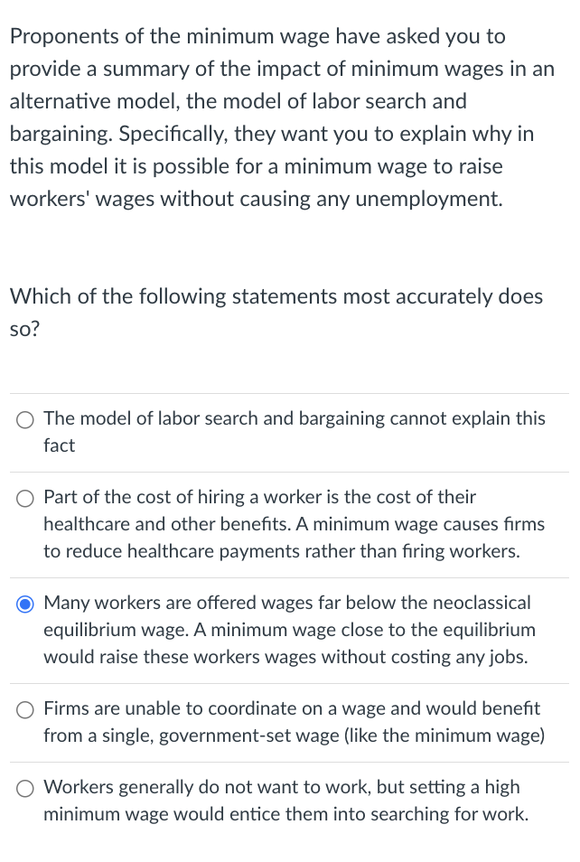 Solved Proponents Of The Minimum Wage Have Asked You To | Chegg.com