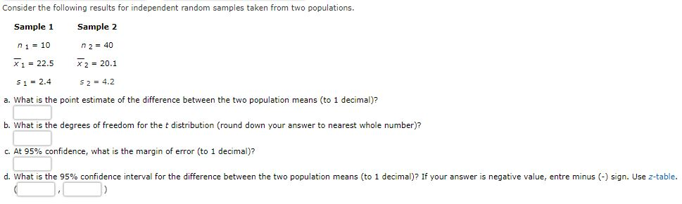 Solved Consider the following results for independent random | Chegg.com