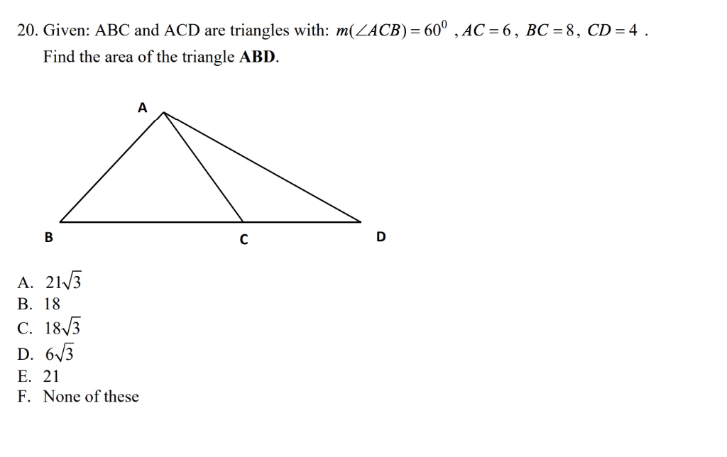 Solved 21. ABC is a triangle with m(LA)-600, m(LB)-450. If | Chegg.com