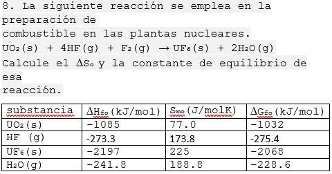 8. La siguiente reacción se emplea en la preparación de combustible en las plantas nucleares. \( \mathrm{UO}_{2}(\mathrm{~s})