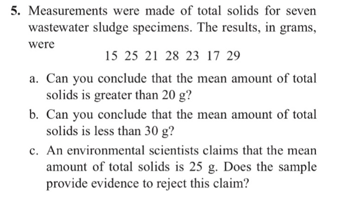 Solved 5. Measurements were made of total solids for seven | Chegg.com