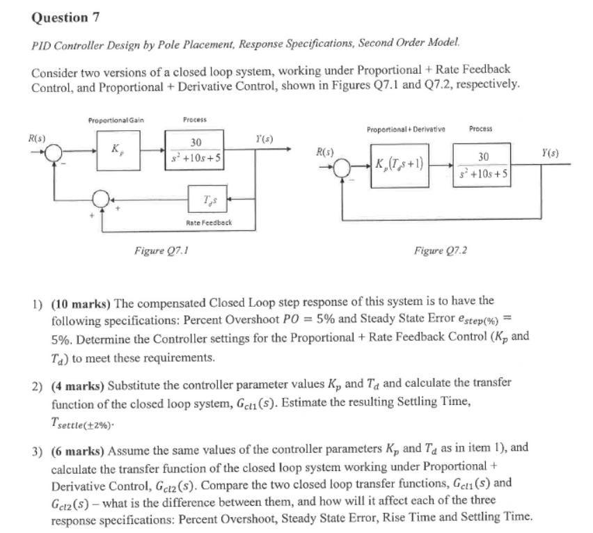 Solved Question 7 PID Controller Design By Pole Placement, | Chegg.com