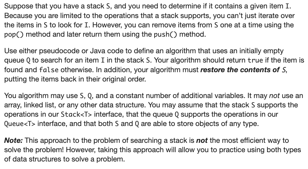 Solved Suppose that you have a stack S, and you need to | Chegg.com
