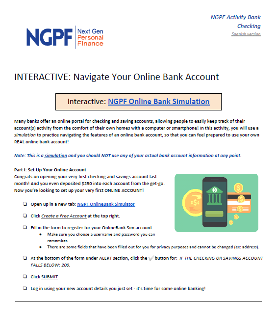 Ngpf Activity Bank Checking Scanish Version Ngpf Next Chegg Com