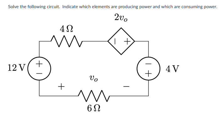 Solved Solve the following circuit. Indicate which elements | Chegg.com