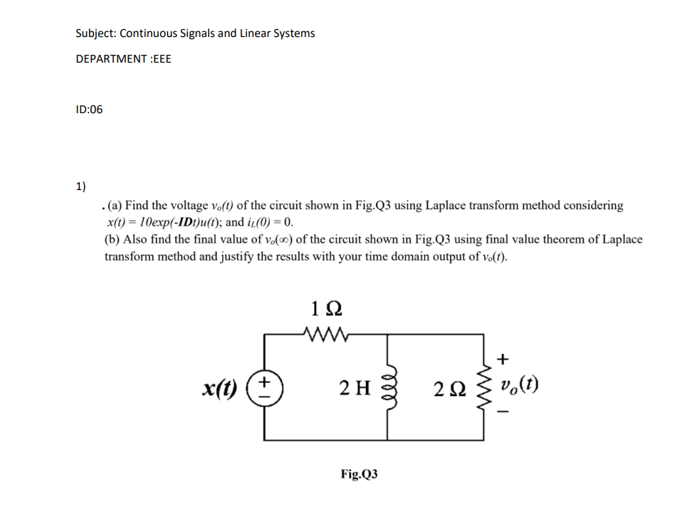 Solved Subject Continuous Signals and Linear Systems