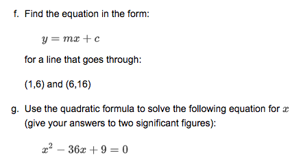 Solved f. Find the equation in the form: y=mx+c for a line | Chegg.com