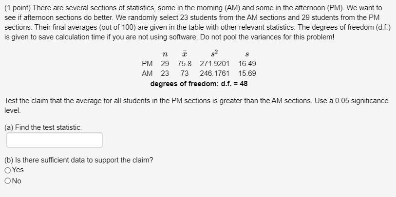 Solved AM -vs- PM sections of Stats - Significance test