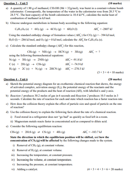 Solved Question 3 - Unit 5 (10 marks) a) A quantity of 1.90 | Chegg.com