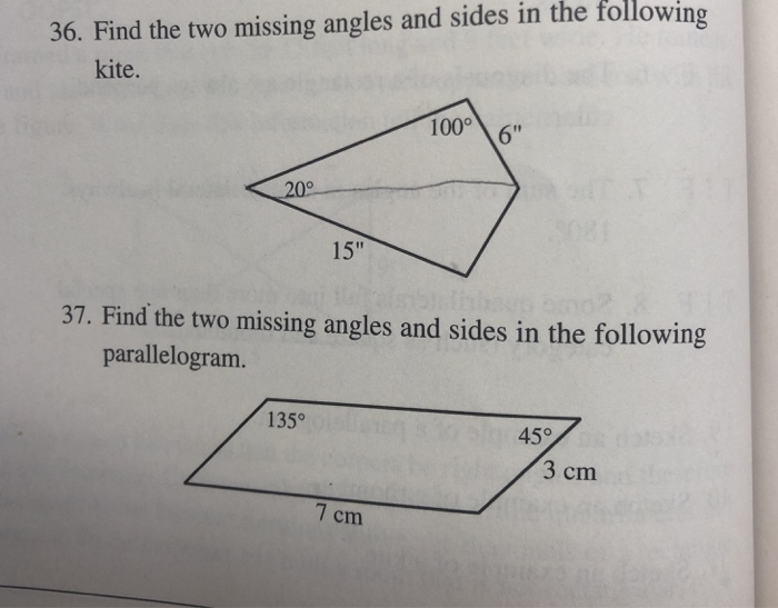 Solved 36. Find the two missing angles and sides in the | Chegg.com