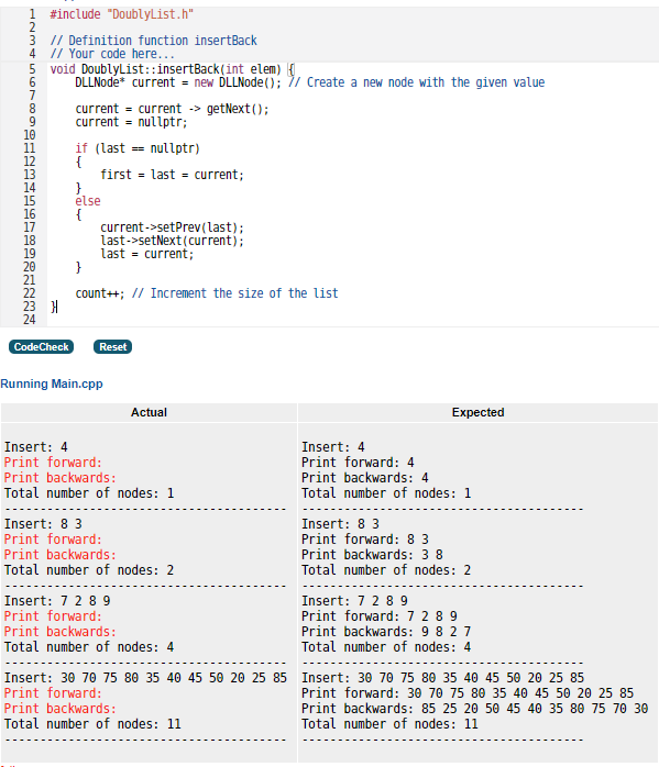 Solved C++Write the definition of the functioninsertBack()as | Chegg.com