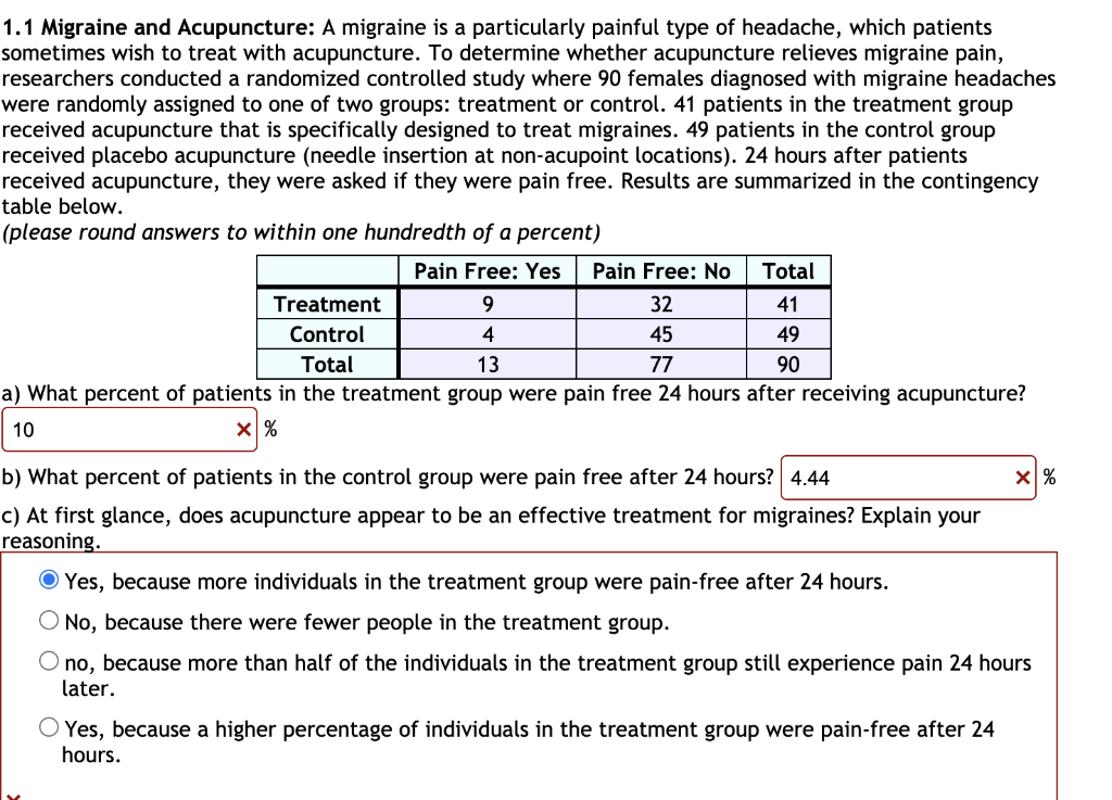 Solved 1.1 Migraine and Acupuncture A migraine is a