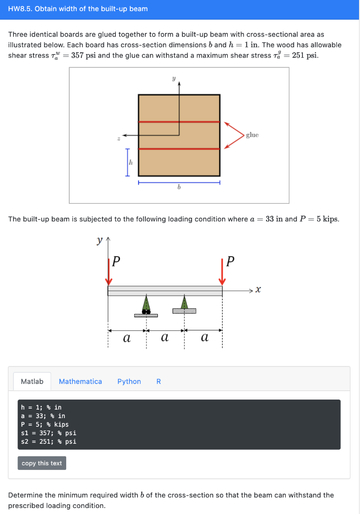 Solved HW8.5. Obtain Width Of The Built-up Beam Three | Chegg.com