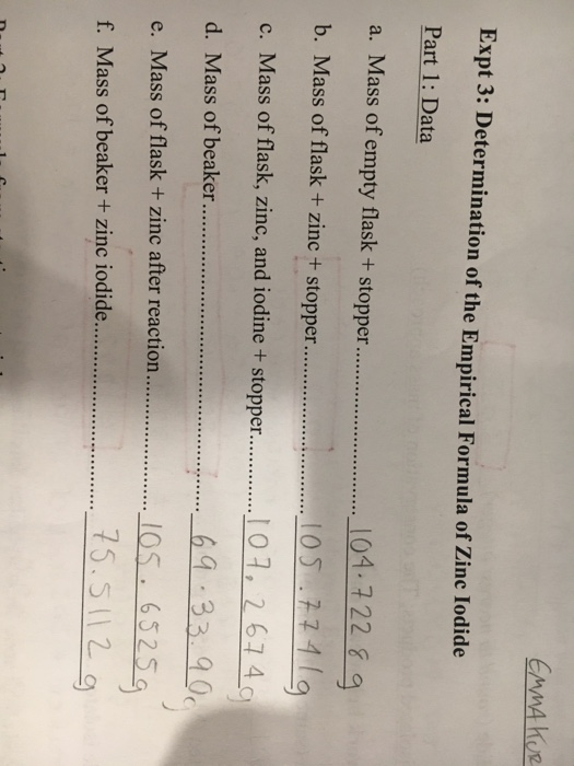 Solved Expt 3 Determination of the Empirical Formula of