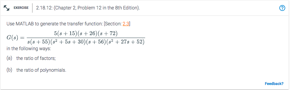 Solved Use MATLAB to generate the transfer function: | Chegg.com