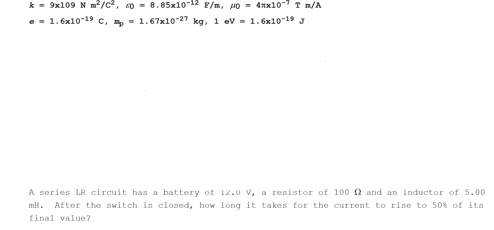 Solved K 9x109 Nm C2 0 8 85x10 12 F M Uo 41x10 7 Chegg Com