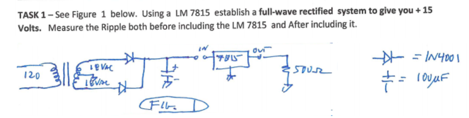 Solved TASK 1 - See Figure 1 below. Using a LM 7815 | Chegg.com