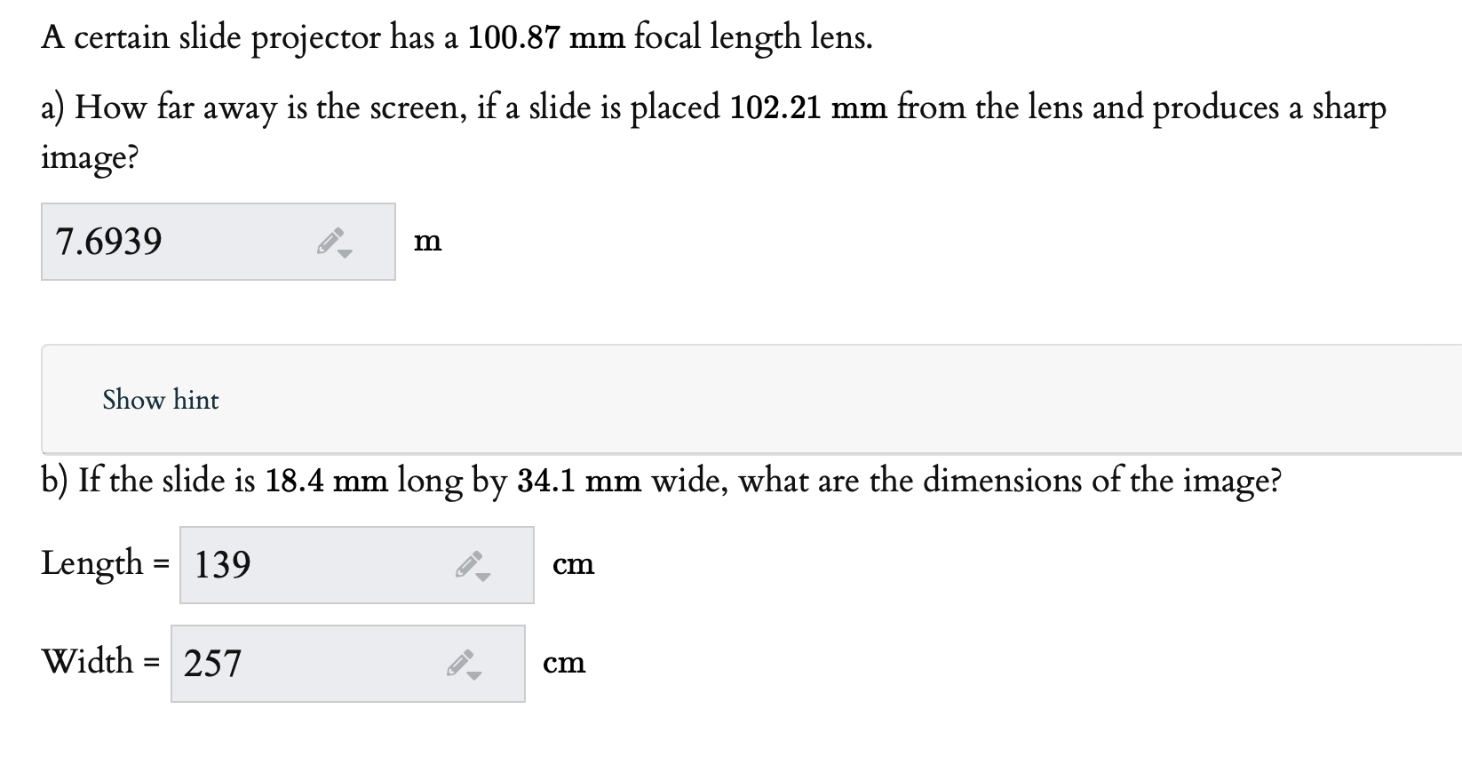 Solved A certain slide projector has a 100.87 mm focal