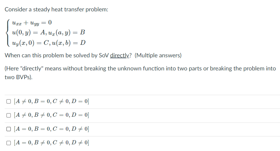 Solved Consider a steady heat transfer problem: Urx + Uyy = | Chegg.com