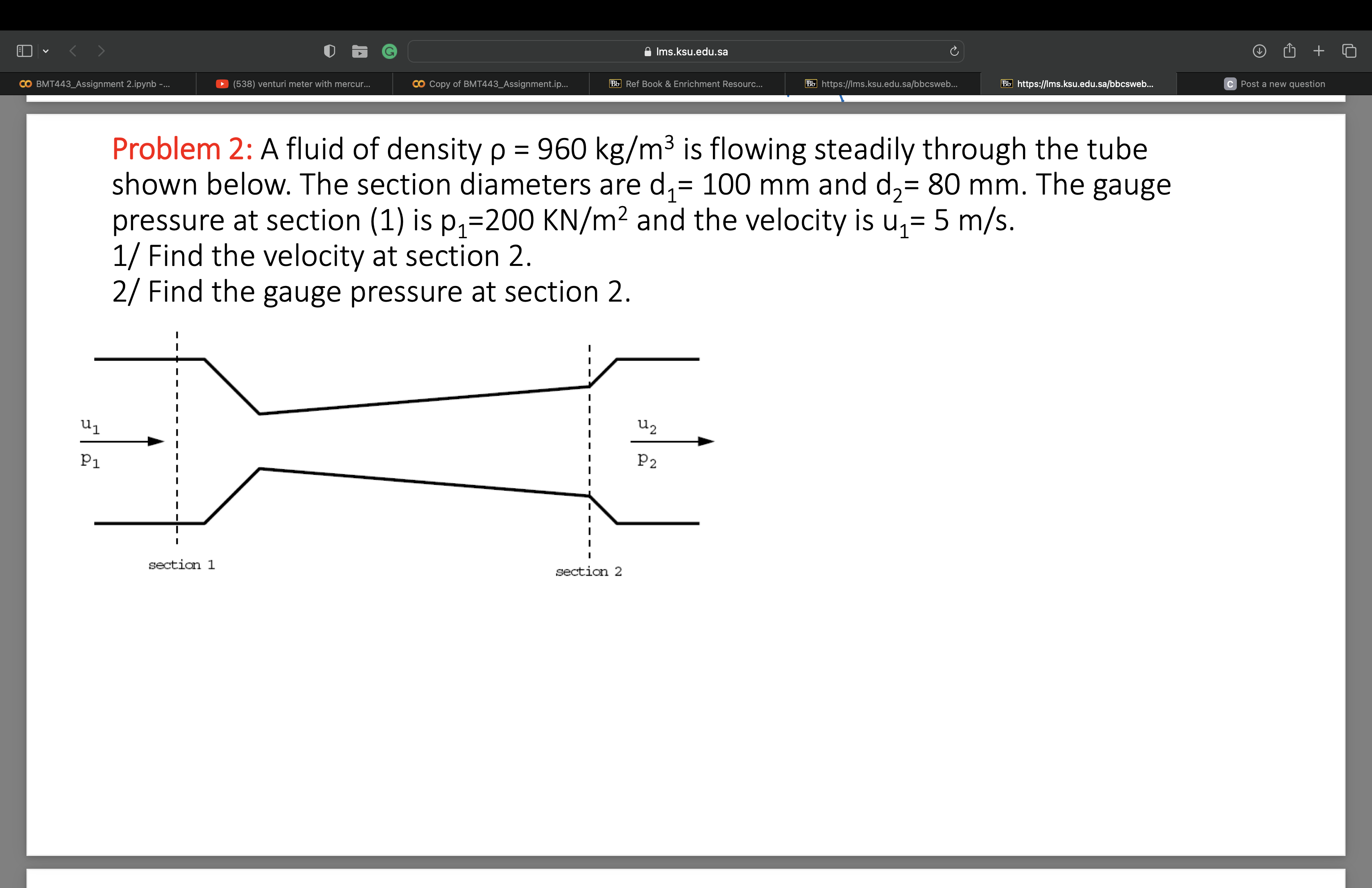 solved-problem-2-a-fluid-of-density-960-kg-m3-is-flowing-chegg