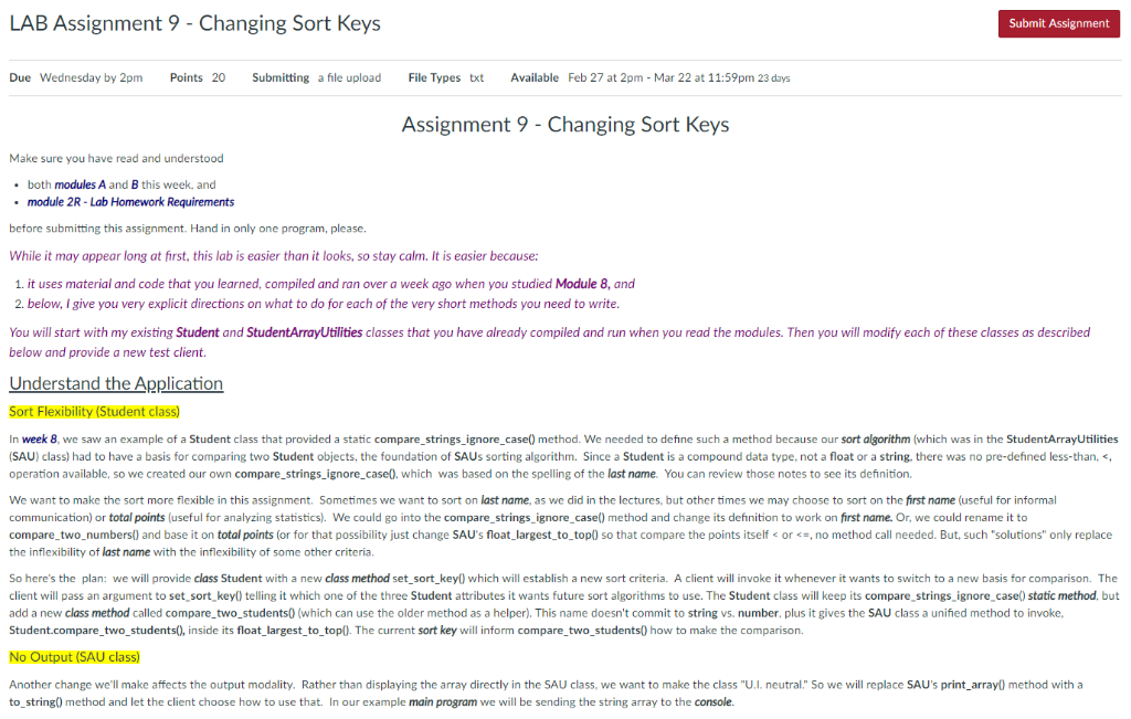 Solved LAB Assignment 9 - Changing Sort Keys Submit | Chegg.com