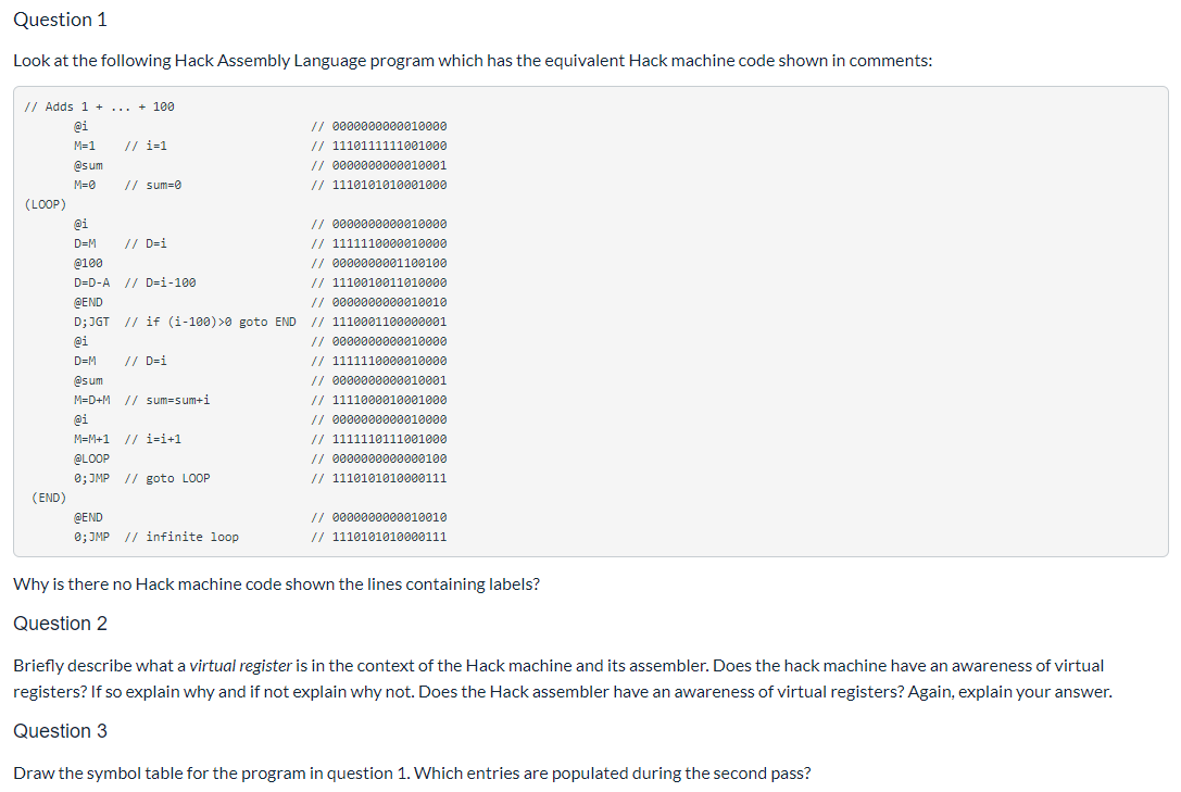 Question 1 Look at the following Hack Assembly | Chegg.com