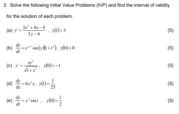 Solved 3. Solve the following Initial Value Problems (IVP) | Chegg.com