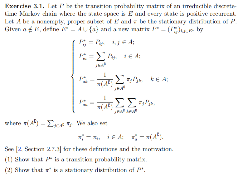 Solved Exercise 3.1. Let P be the transition probability | Chegg.com