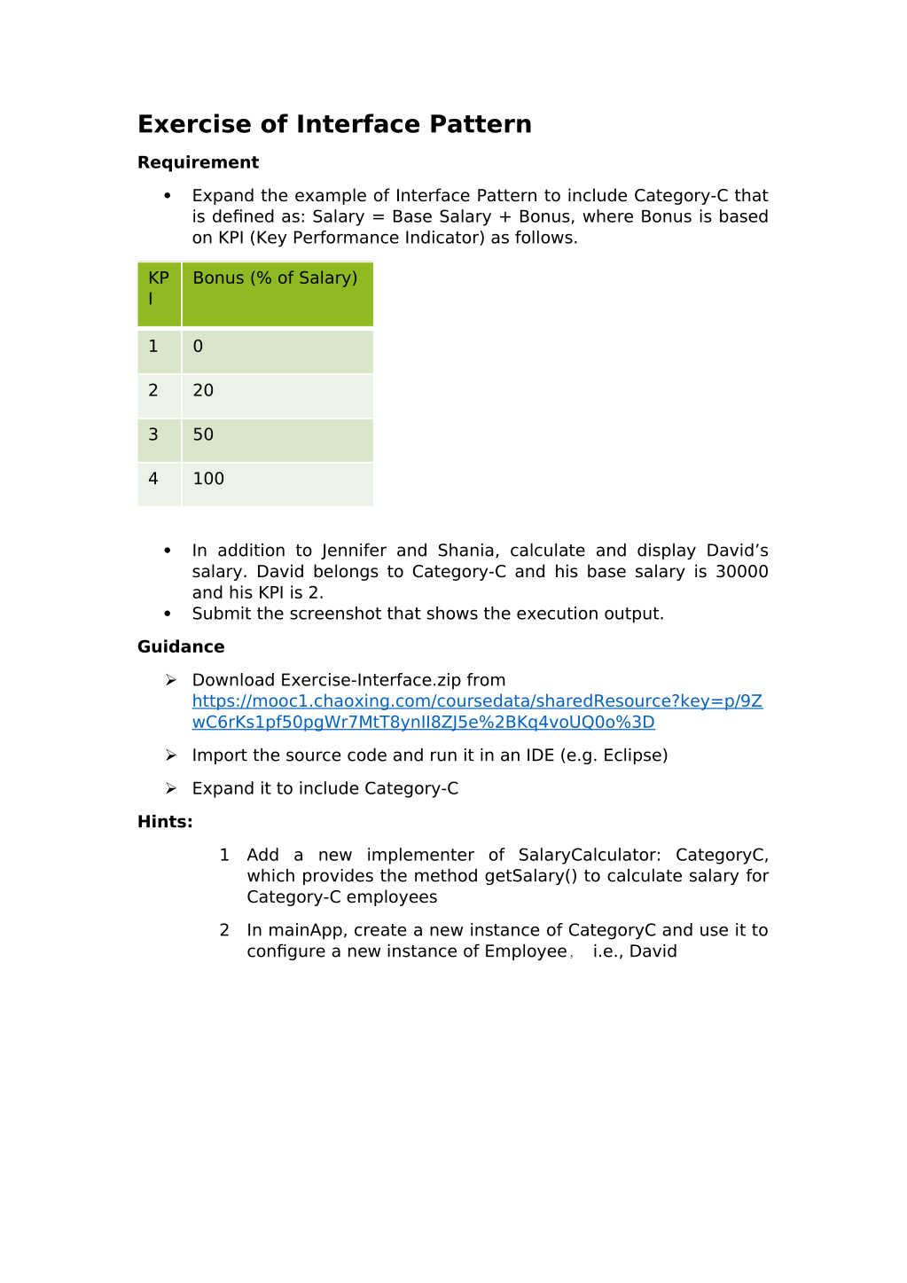 Exercise of Interface Pattern Requirement Expand the | Chegg.com