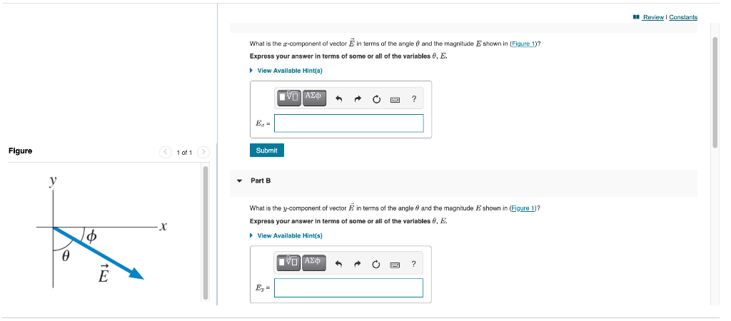 Solved Review Constants What is the e-component of vector Ē | Chegg.com