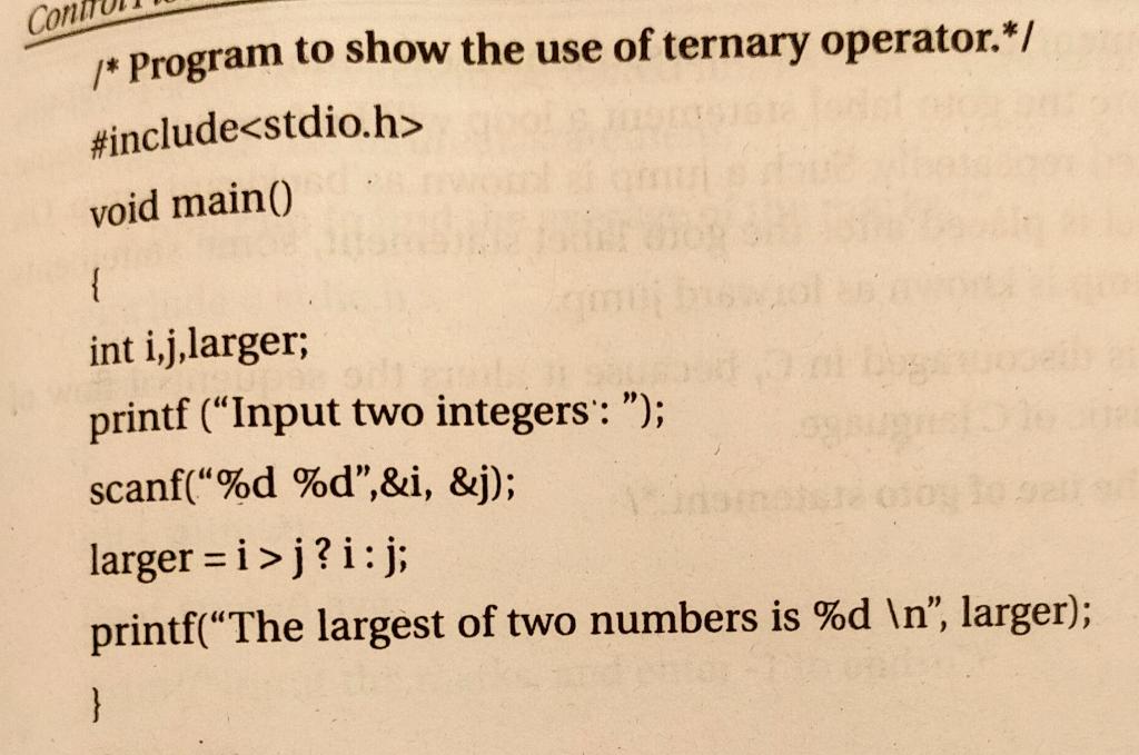 Co /* Program to show the use of ternary operator.*/ | Chegg.com