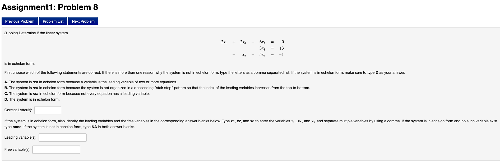 Solved Assignment1: Problem 8 Previous Problem Problem List | Chegg.com