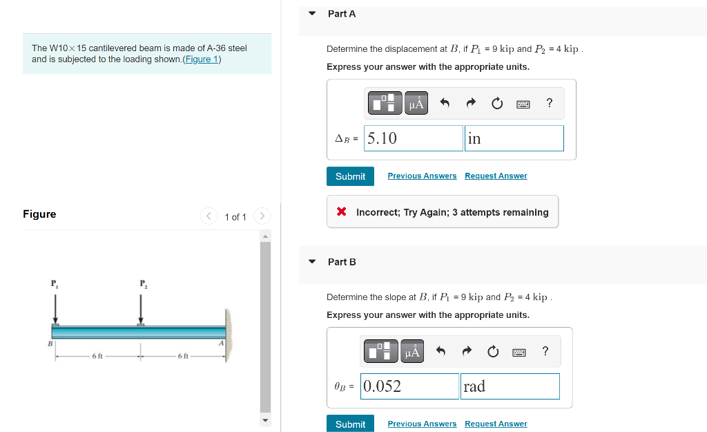 Solved Part A The W10x 15 cantilevered beam is made of A-36 | Chegg.com