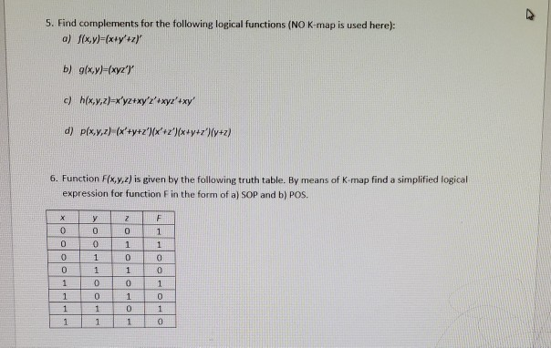 Solved 5 Find Complements For The Following Logical Func Chegg Com