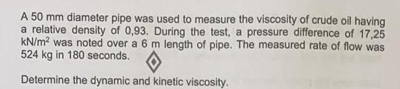 Solved A 50 mm diameter pipe was used to measure the | Chegg.com