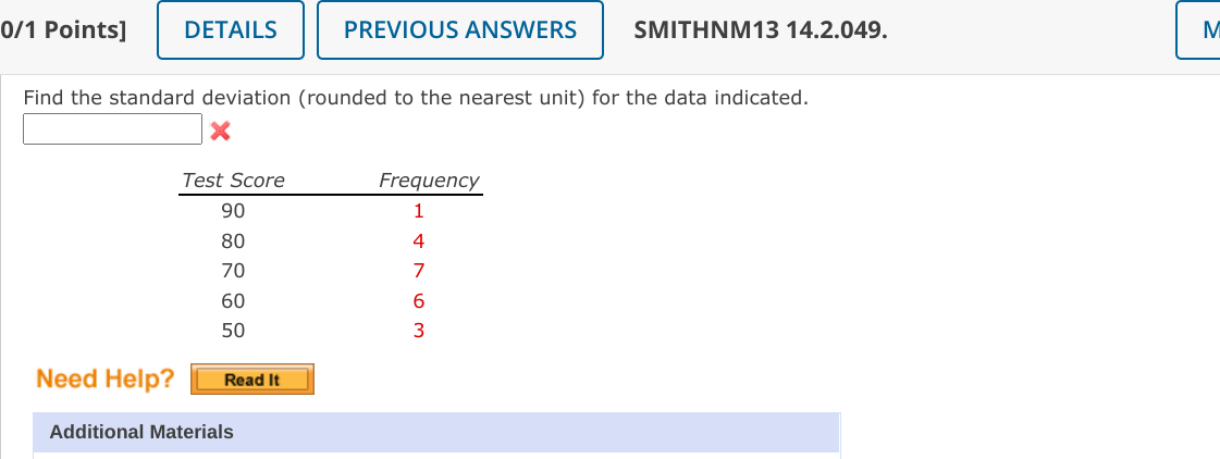 Solved 0/1 Points] DETAILS PREVIOUS ANSWERS SMITHNM13 | Chegg.com