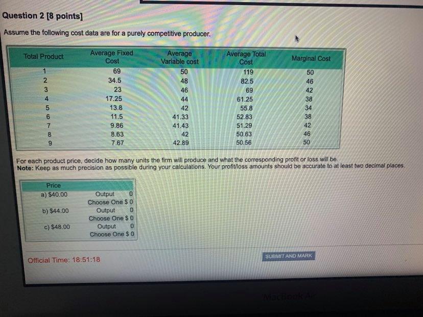Solved Question 2 [8 points] Assume the following cost data | Chegg.com
