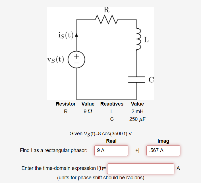 Solved I T M ꭱ R Vs V T L Resistor Value Inductor V Chegg Com